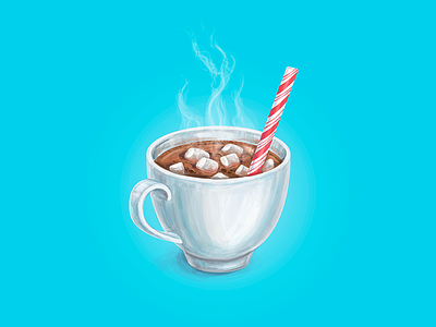 Hot Cocoa advertising candycane christmas cocoa cup cup of coffee cup of tea hand drawn hot marshmallow poster starbcuks