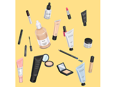 Cosmetics beauty blog brush cosmetic cream isometric lipstick make up mascara nail polish packaging pencil