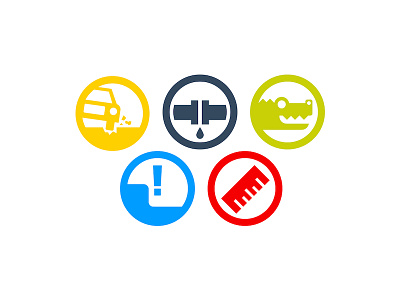 Colorful Product Iconography alligator broken pipe curb google iconography material measuring pothole product design ui ux design