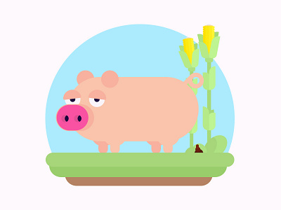 Piggy 2d animals corn design farm flat illustration meat pig stable summer