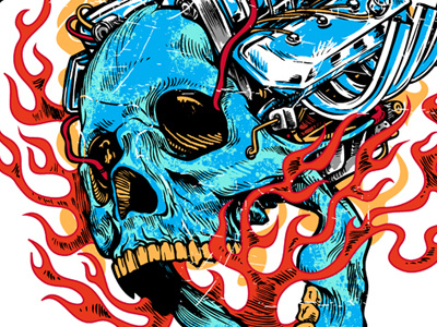 MotorBreath flames illustration merch motorbreath skull tour