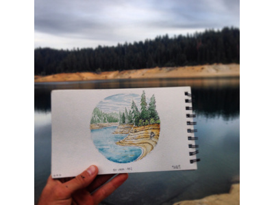 Low reservoirs in Nor Cal. 2d illustration ink sketchbook watercolor