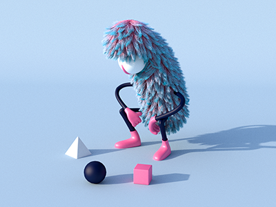 Learning about primitives shapes learn dude character blue pink 4d maxon cinema form shapes fur 3d