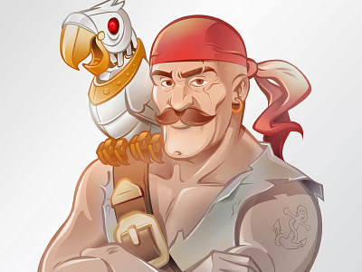 Pirate Character Design beak belt clip earring mustache parrot pirate robot steampunk tattoo