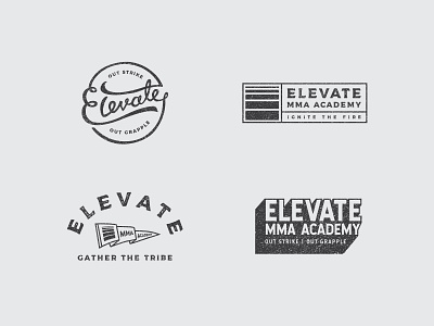 Elevate MMA Academy logos artwork badge design branding brazilian jiu jitsu design hand lettering label design logo design logos mma typography vector vintage