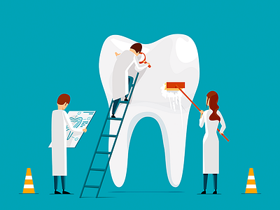 The dentist at work cleaning dentist health hurt ladder map medical pain teeth tooth treatment