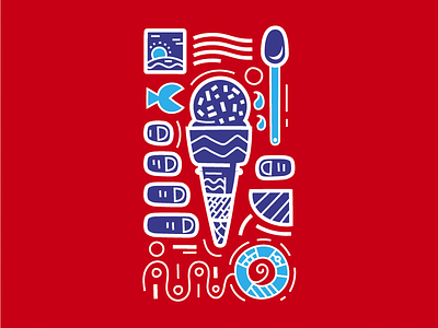 The Ice Cream Survival drops fish hand ice cream life buoy pattern post red spoon stamp tears