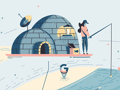"Appy Travel" editorial fish fisherman house notes igloo illustrator luxury magazine north pole satellite trip