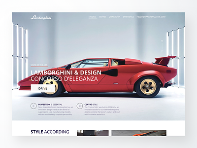 Lamborghini cars clean landing minimal redesign retro ui web web page white