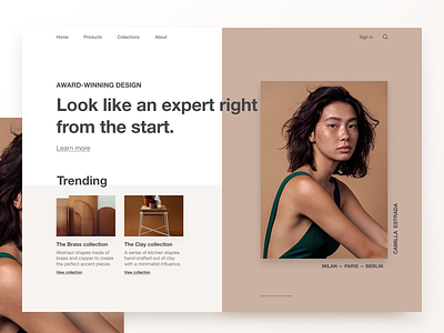 Simple layout grid exploration brown cards clean ecommerce fashion landing minimal shopping simple ui web white
