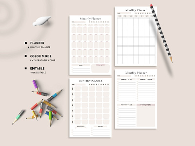 Monthly Planner Bundle animation branding clean design goals graphic design illustration minimalist monthly monthly planner motion graphics notes planner planning printable schedule ui