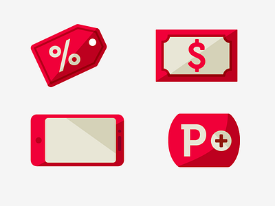 Rewards Icons cream finances hardware icons illustration mobile money percent phone points red rewards vector web