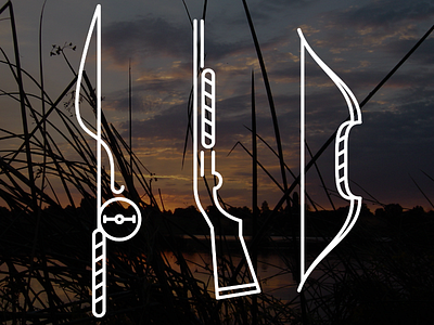 Hunting & Fishing arrow bow fishing gun hunting icon line art monoweight rod shotgun vector weapon