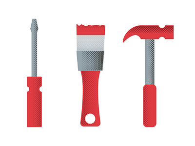 Halftone Hardware Icons clean halftone hammer hardware icon illustration paintbrush red screwdriver tool vector