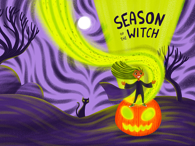 HALLOWEEN WITCH l bookcover character design black cat bookcover candy character design character illustration charecter children illustration girl witch halloween halloween illustartion moon pumpkin trees witch