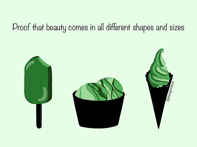 Beauty comes in all different shapes and sizes black body branding cone cup design graphic design green ice cream illustration logo matcha positivity shape size stick