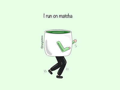 I run on matcha branding character design concept design drink exercise graphic design green illustration jog logo matcha mug run tea