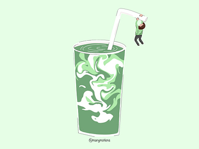 Iced Matcha? Always branding character cute design drink fresh funny glass graphic design green hanging iced illustration latte logo matcha milk summer tea vector