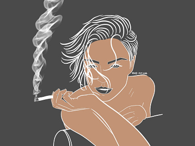 Smokin beautiful body elegant female graphic design hair illustration line model portrait poster smoke