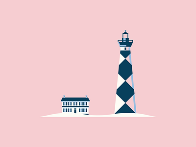 Cape Lookout beach beach house blue design illustration lighthouse minimal north carolina outer banks pink vector