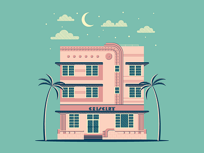 Crescent Hotel -Art Deco 3 colors design florida hotel illustration miami