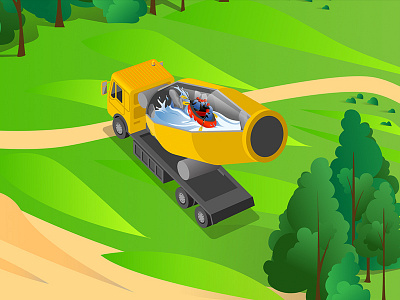 Rafting Truck concrete illustration nature park rafting river truck vector water