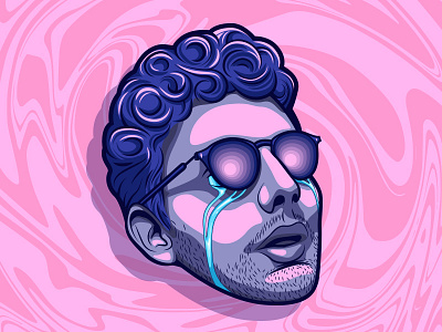 Sadboy Simon boy face glasses man marble pink portrait purple sad space tears trippy