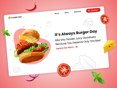 Flamin' Hot - UI/UX for burger shop 3d android animation app app design branding burger design ecommerce graphic design illustration restaurant ui uiux uiux design ux web web design web development website