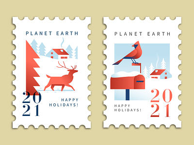 Happy Holiday Duo animal branding cardinal christmas christmas card deer holiday illustration mascot seasonal stamp stamp design typography vector
