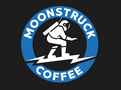 Moonstruck Coffee Logo Design astronaut branding character coffee coffee shop coffeeshop design illustration logo mascot minimal moon typography