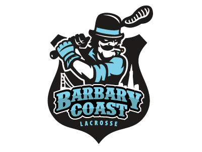 Barbary Coast Lacrosse Men's Club logo design character lacrosse logo mascot sports