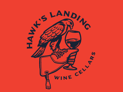 Hawk's Landing Wine Cellars animal branding character design hawk illustration logo mascot sports symbol vector wine winery