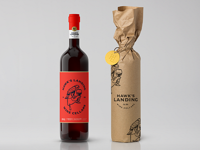 Hawk's Landing Branding 1 animal branding design illustration logo mark mascot symbol vector wine wine bottle wine branding wine label winery