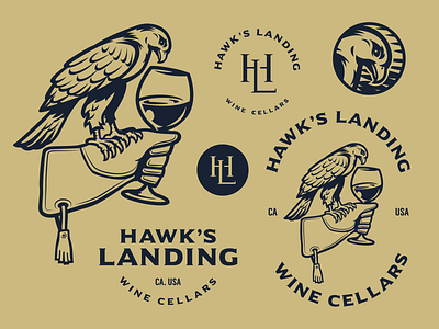 Hawk's Landing Team animal black branding bw character design icon illustration logo mascot symbol typography vector wine winery