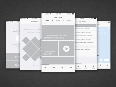 iPhone App wireframes app flat interactive interface ios iphone lean minimal structure ui ux wireframes