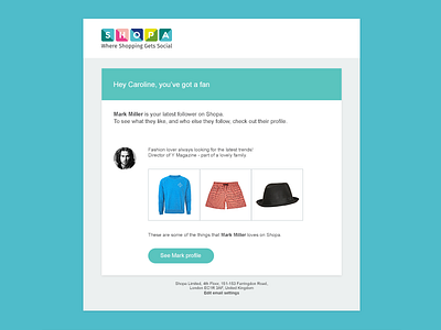 Email Notification - New Follower design digital e commerce email template flat follower notifications product shopping social network ui ux