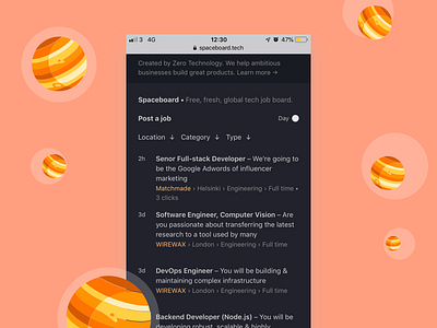 Spaceboard - Free, fresh, global tech job board app design engineering hiring job product product management ui work