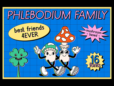 Phlebodium display font 80s 90s 00s 1980 1990 2000 80s 90s character clover design fat hamster font font family fungi fungus illustration mushroom nostalgia phlebodium type typeface