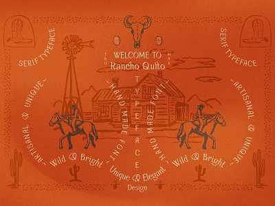 Rancho Quito elegant serif font agave arizona branding cactus cowboy desert design farm fat hamster font horse illustration logo mexico ranch serif skull texas typeface wild west