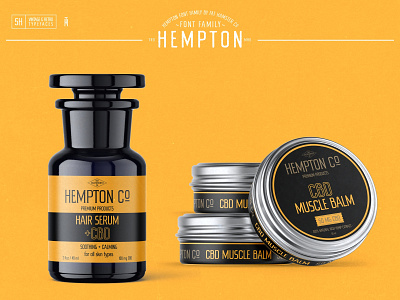 HEMPTON font family black cannabis cbd design fat hamster font label packaging type typeface yellow