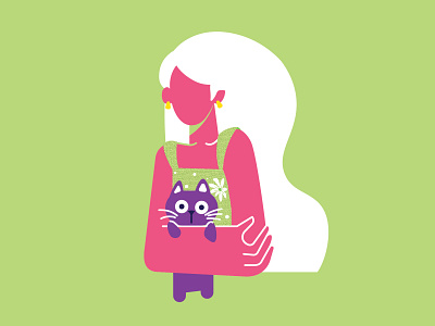 Pink girl with her purrrrple cat design graphic design illustration vector
