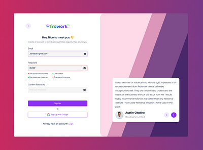 #7 - Frowork Signup Page Redesign. app design login saas sign up ui user interface ux visual design