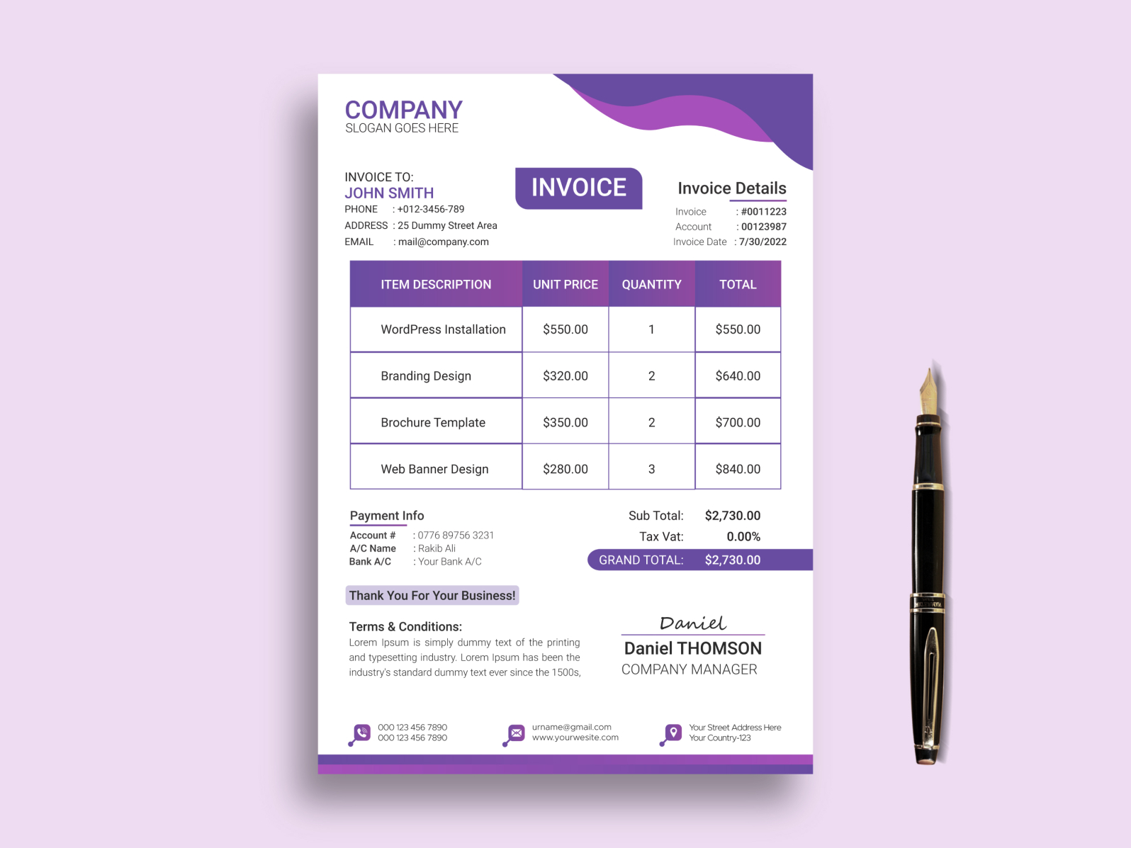 Professional business invoice template design by Rakib Ali on Dribbble