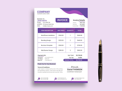 Professional business invoice template design graphic design money