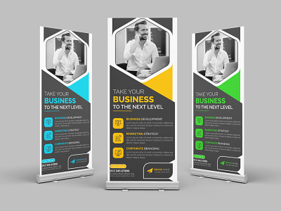 Corporate Roll Up Standee Banner Design Template banner branding business corporate creative design display feather graphic design illustrator pop up print pull up ready retractable roll up roller rollup standee yard sign