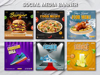 Social Media Post | Instagram Square Banner Design ads advertisement advertising banner branding burger creative design facebook fashion sale food menu graphic design instagram orange juice post promotion sale banner social media square template