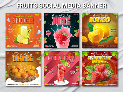 Special healthy fruits juice food menu social media banner advertising banner creative delicious design food menu fresh fruits graphic design juice mango marketing offer banner orange post sale social media strawberry summer template