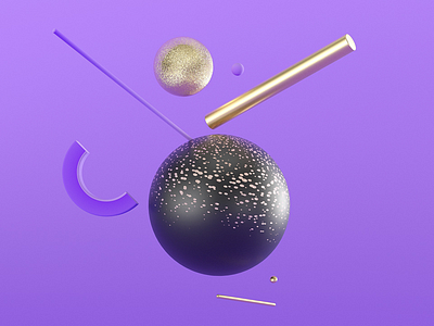 Random shapes 3d gold purple redshift shapes