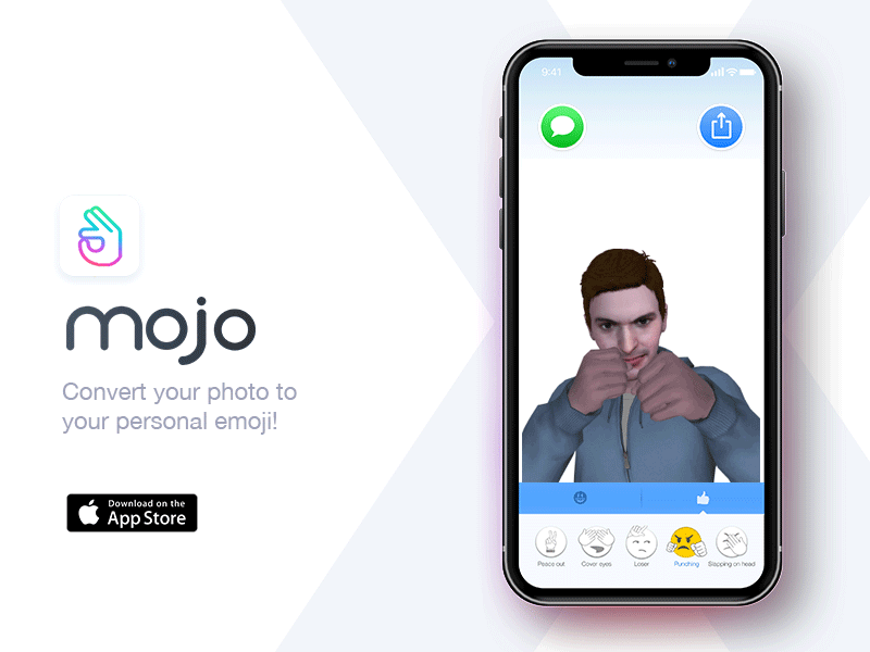 Mojo Emoji App Promo 1 3d animoji app apple avatar emoji fight fun haha media motion social