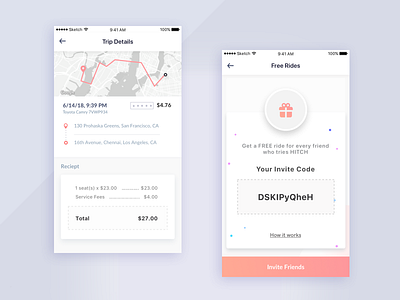 Hitch App Screens 2 app design light map minimal mobile rideshare travel trip ui ux